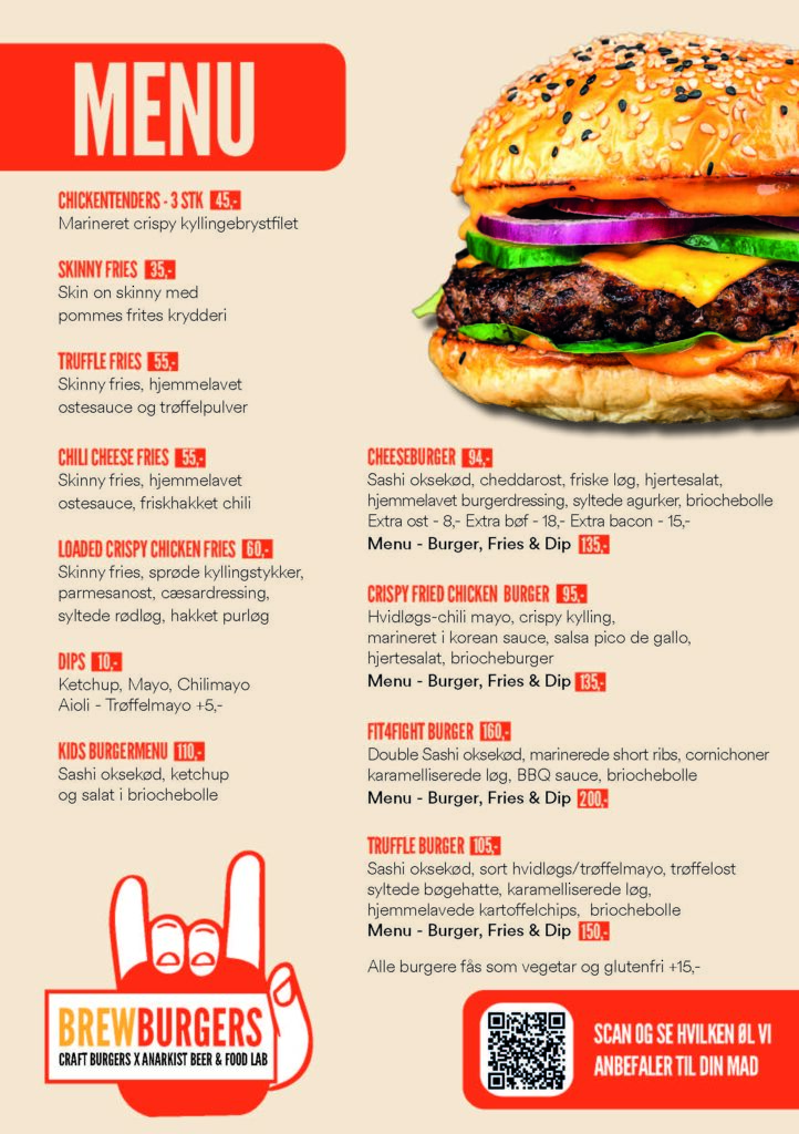 BrewBurgers menukort